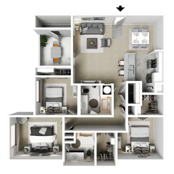 3 Bed 2.0 Bath Floor Plan